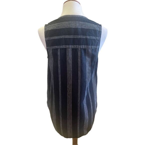 A New Day Black And Gray Striped Sleeveless V-Neck Linen/Cotton Blend Top Size M - Picture 4 of 12